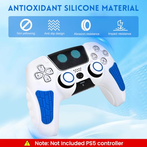 ZORBES® PS5 Controller Case Silicone Protective Cover for Dual Sense with 2 Thumb Grip Caps Touchpad Sticker White Blue 3PCS ZORBES® PS5 Controller Case Silicone Protective Cover for Dual Sense with 2 Thumb Grip Caps Touchpad Sticker White Blue 3PCS